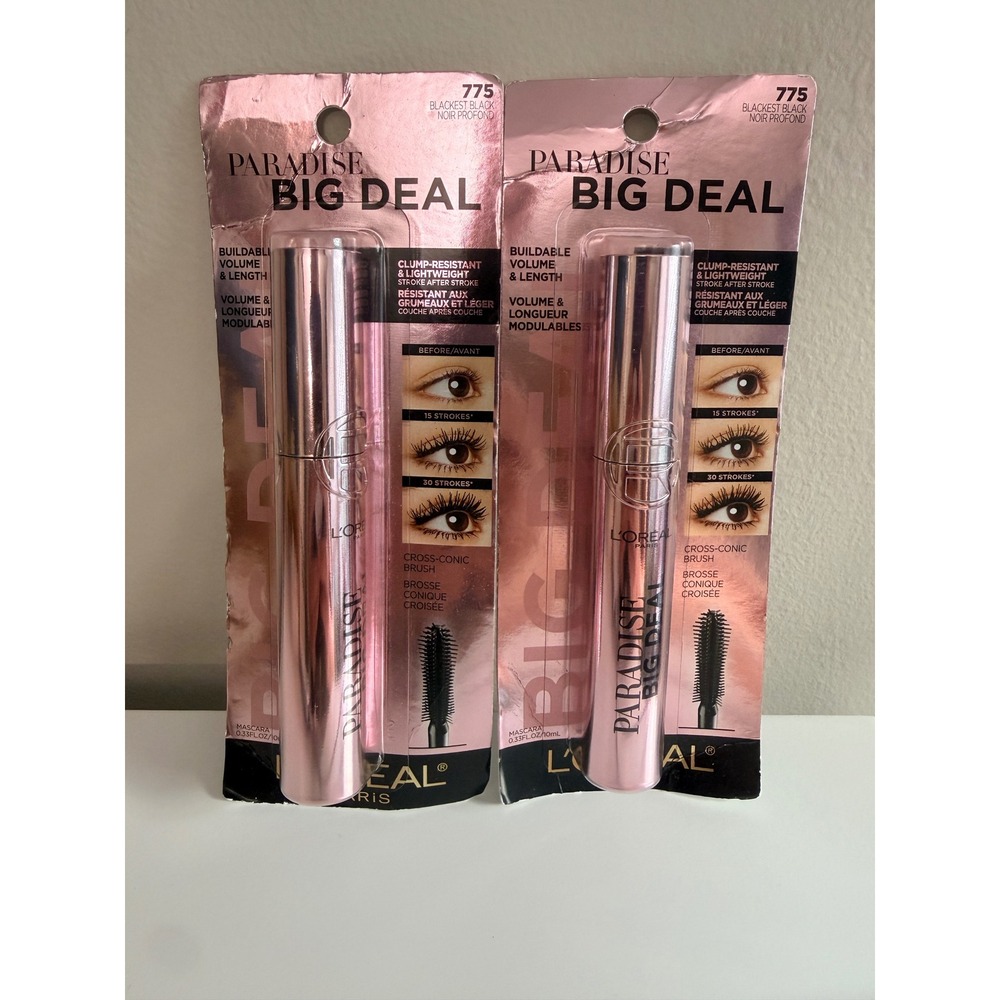 L'Oreal Mascara Womens 0.33oz Blackest Black Paradise Big Deal 2 Pack NWT